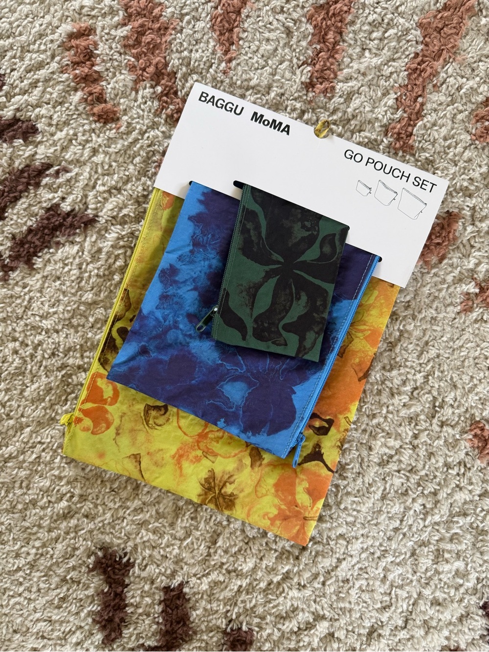 Baggu MoMA Ruth Asawa Mix Nasturiums Nylon Go Pouch Set Yellow Blue Green NWT